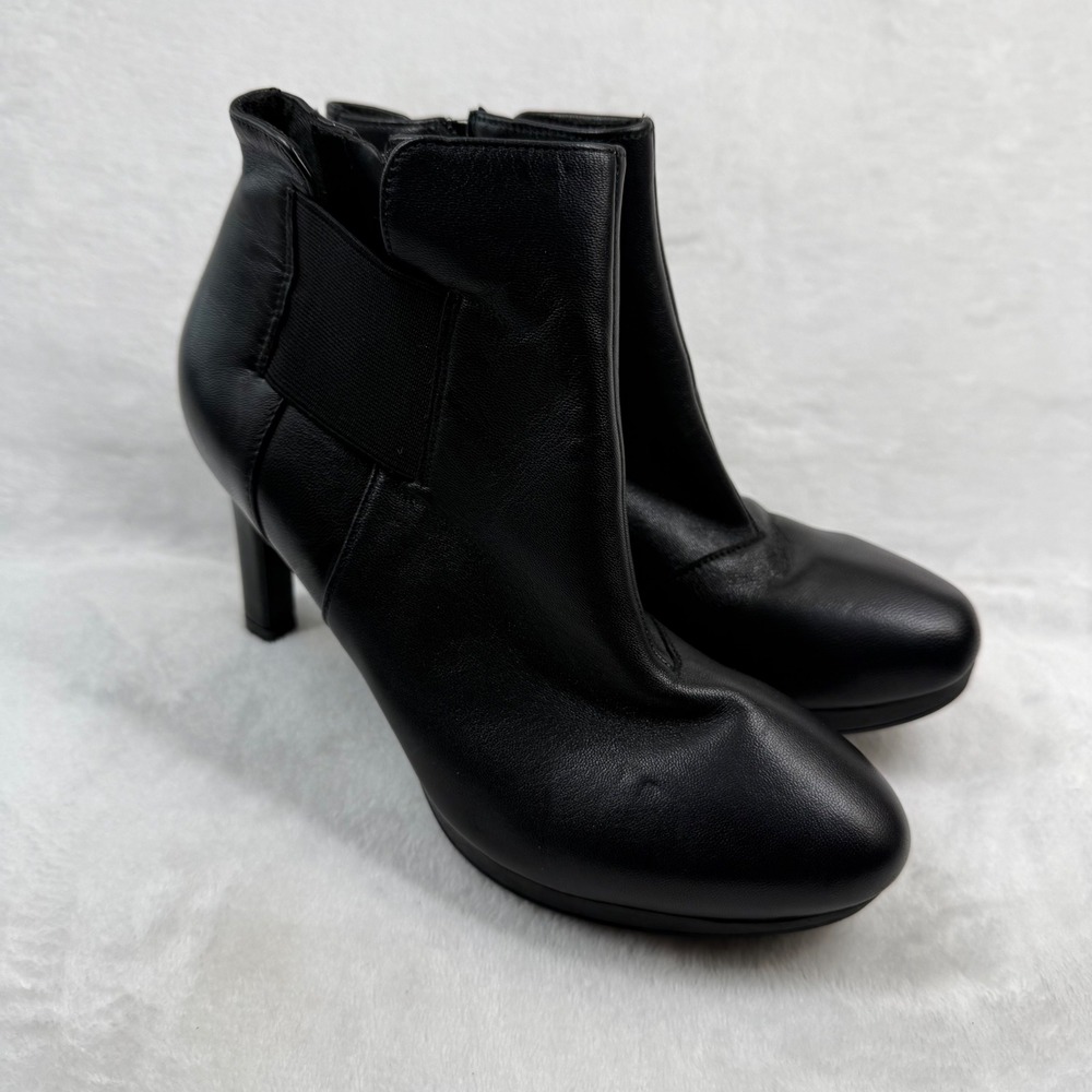 Clarks Ambyr Rise Black Leather Ankle‎ Booties Stiletto Heel Womens Size 6 M